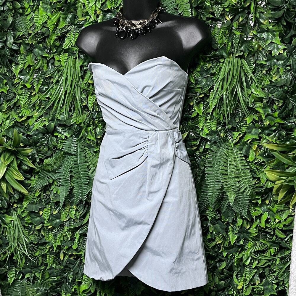 CHIC JUMP Dress Women Small Gray Strapless‎ Pleated Faux Wrap Cocktail 2742